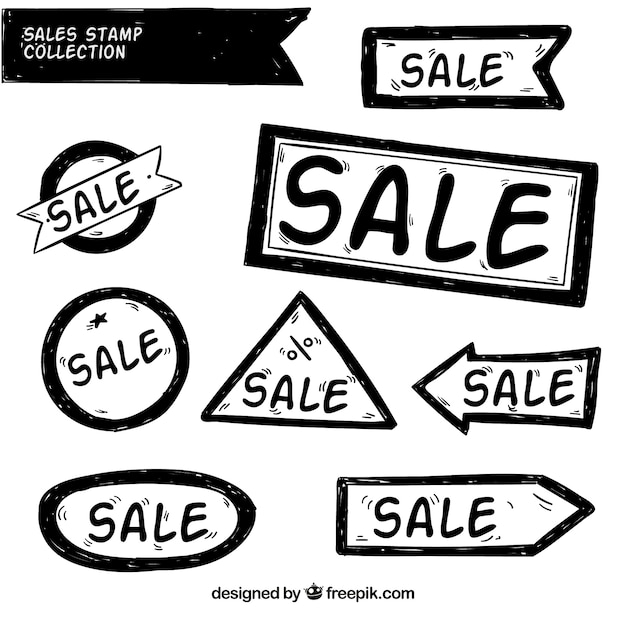 Free vector sales stamp collection in hand-drawn style