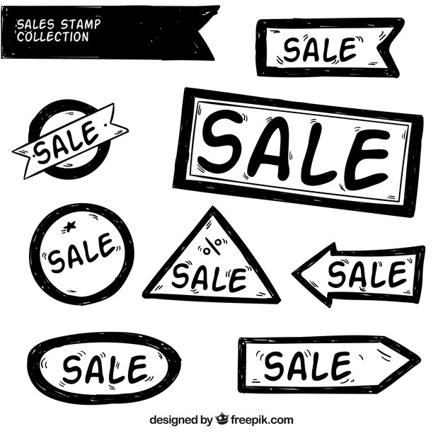 Sales stamp collection in hand-drawn style