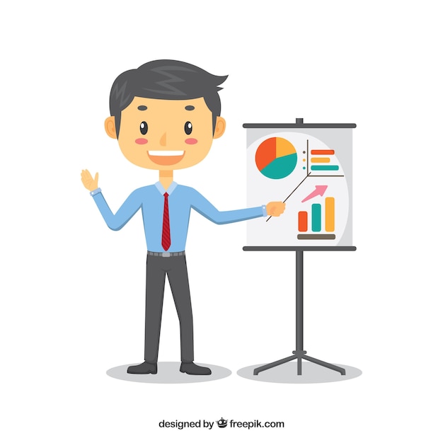 Free vector salesman presenting charts