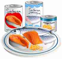 Free vector salmon fish canned food