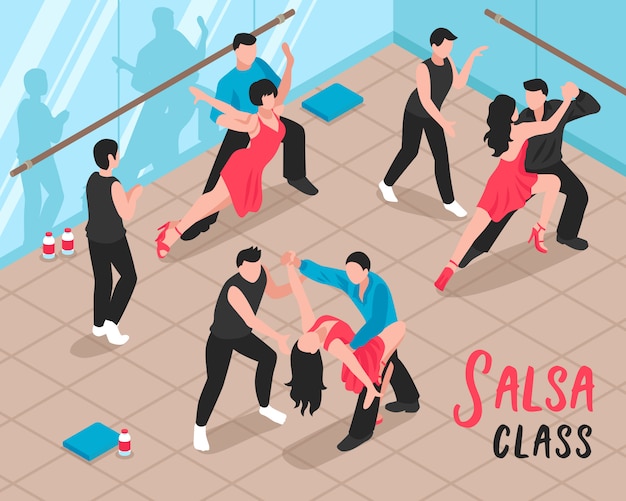 Vettore gratuito illustrazione isometrica della gente della classe della salsa