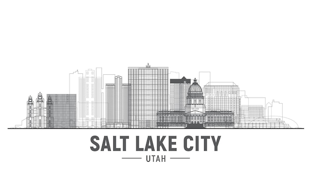 Free vector salt lake city line skyline vector illustration stroke