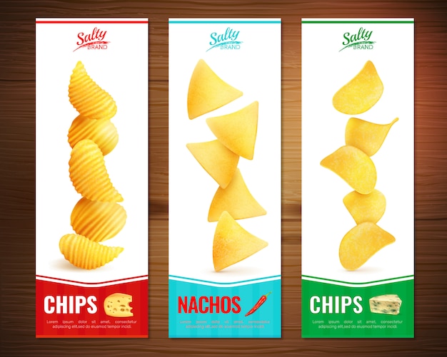 Free vector salty chips vertical banners