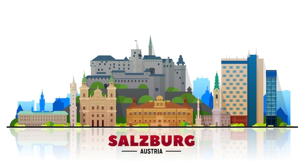 흰색 배경에서 잘츠부르크 오스트리아 도시의 스카이 라인 벡터 평면 벡터 일러스트 레이 션 비즈니스 여행 및 관광 개념 현대적인 건물 배너 또는 웹사이트에 대 한 이미지