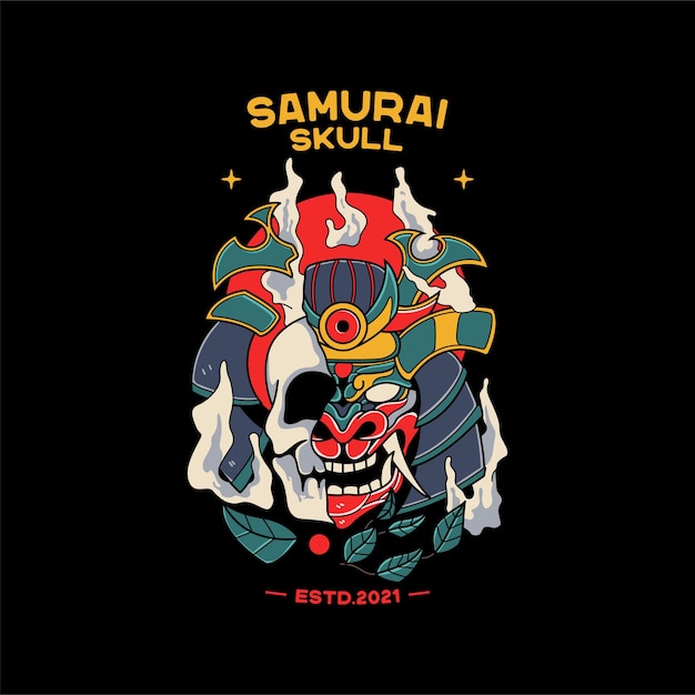 Samurai helmet illustrations with skull