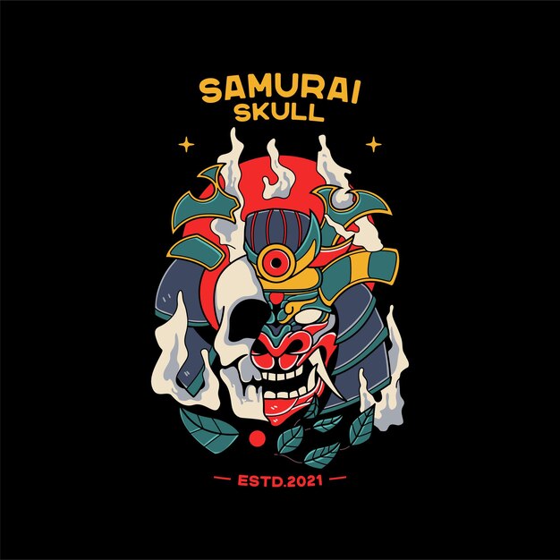 Самурайский шлем иллюстрации с черепом