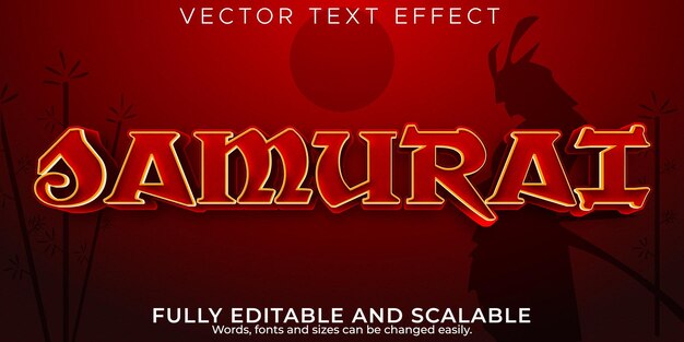 Samurai japan text effect, editable warrior and sword text style