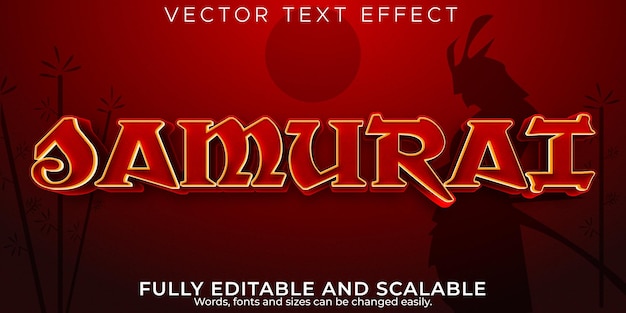Samurai japan text effect, editable warrior and sword text style