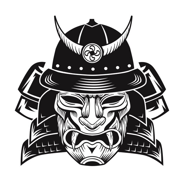 Free vector samurai with black mask. japanese fighter flat image.  vintage vector illustration