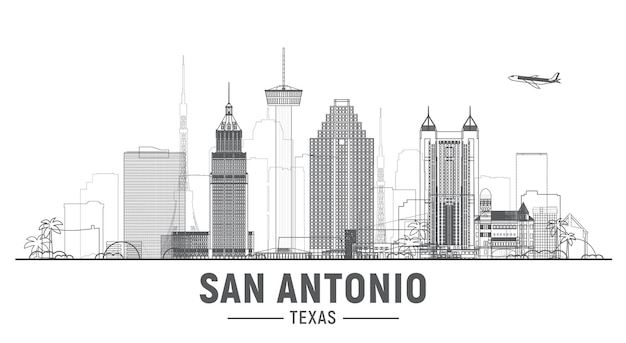 Vettore gratuito vettore dello skyline della linea di san antonio texas stati uniti illustrazione alla moda del tratto