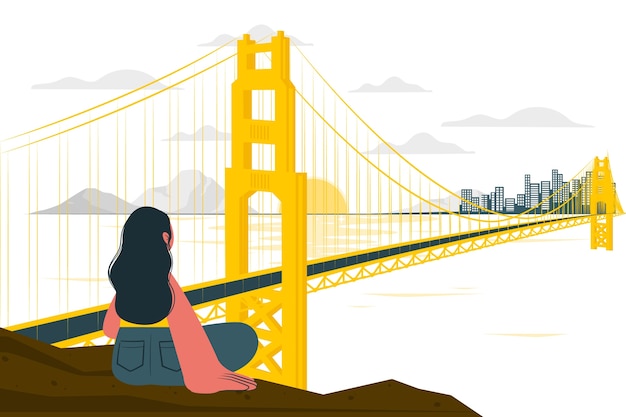 Vettore gratuito illustrazione di concetto del ponte di san francisco