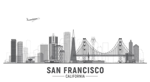 San Francisco California line city skyline vector lines illustration Background with city panorama on a blue sky Travel picture