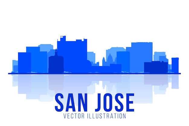 Vettore gratuito illustrazione vettoriale della silhouette di san jose california skyline della città con l'edificio principale foto di turismo e affari