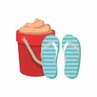 Free vector sand bucket with slipper on white