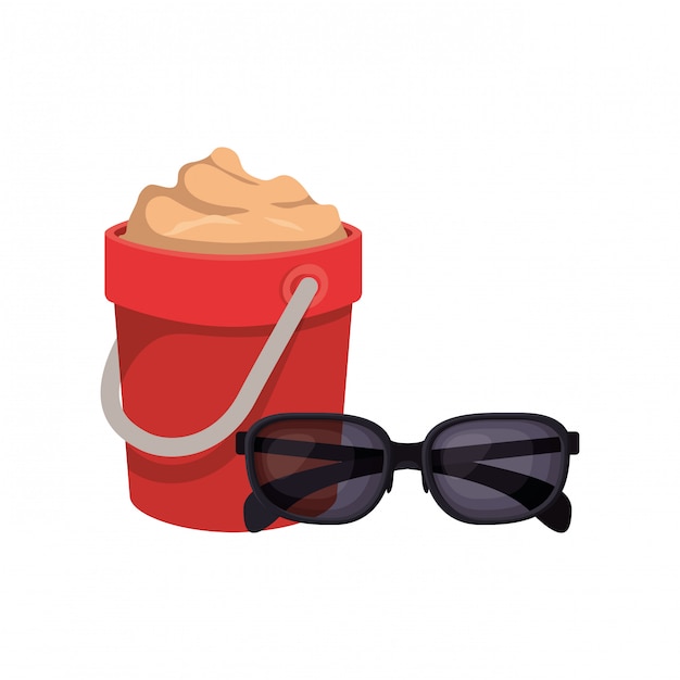 Free vector sand bucket with sunglasses on white