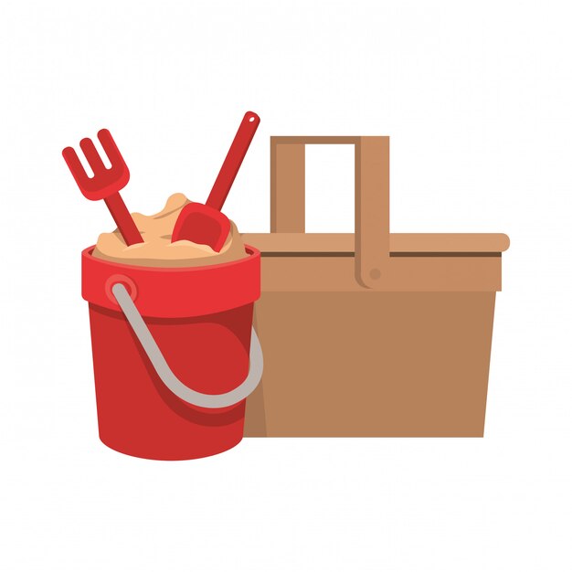 Sand bucket with tools to play