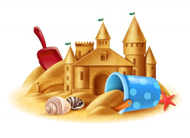 Vettore gratuito castello di sabbia sfondo realistico