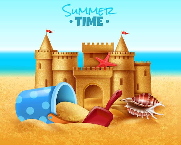 Free vector sand castle realistic illustration