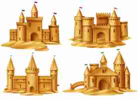 Free vector sand castle realistic set