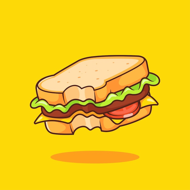 Sandwich Food Floating Cartoon Vector Icon Illustration Food Object Icon Concept Isolated Flat
