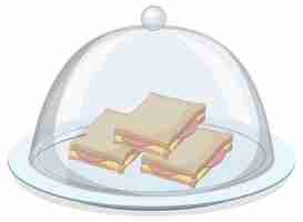 Free vector sandwich on round plate with glass cover on white background