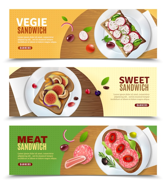 Free vector sandwiches advertising horizontal banners