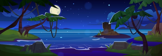 Free vector sandy night beach on summer island in sea