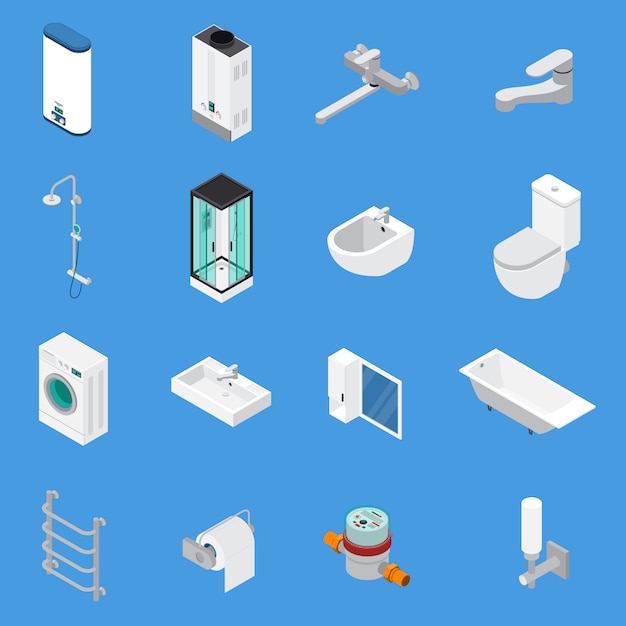 Sanitary engineering isometric icons