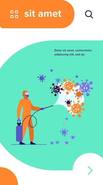 Санитарные работники в защитных костюмах распространяют химикаты на вирусы и дезинфицируют поверхность