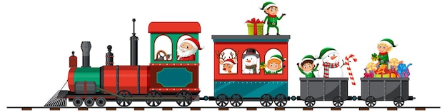 電車の中でサンタとクリスマスのエルフ