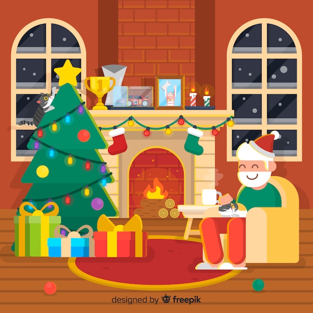 Santa christmas fireplace background