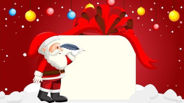 Vettore gratuito banner di babbo natale con sfondo rosso e grande fiocco