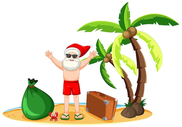 Free vector santa claus on the beach island for summer christmas