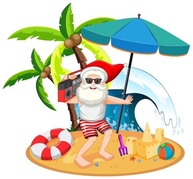 Free vector santa claus on the beach island for summer christmas