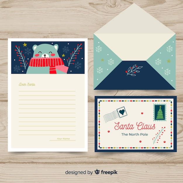 Free vector santa claus bear letter template