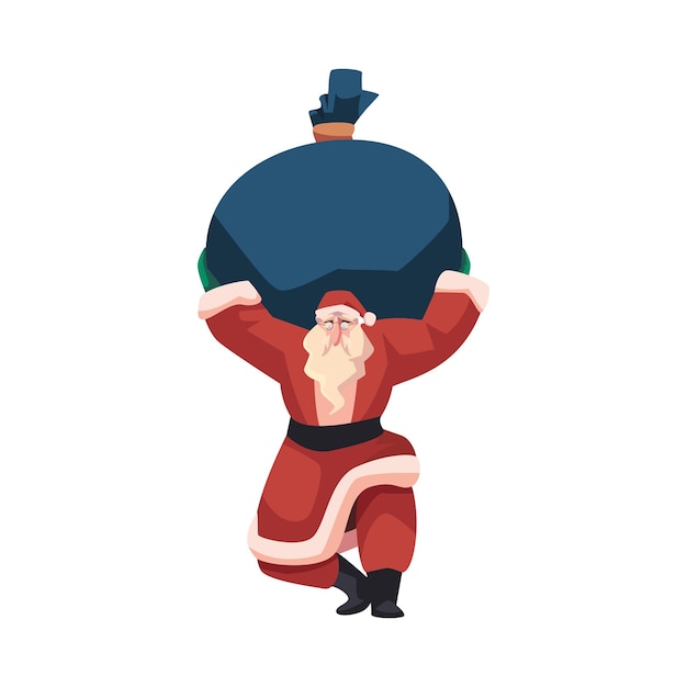 Free vector santa claus carrying gifts bag illustration