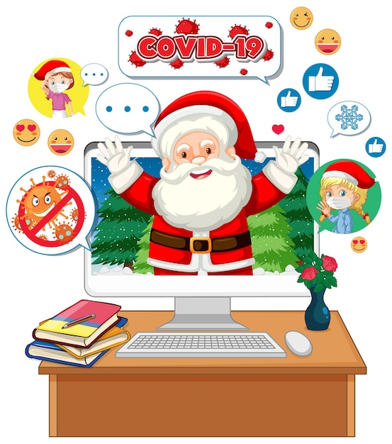 Santa claus cartoon character on computer display