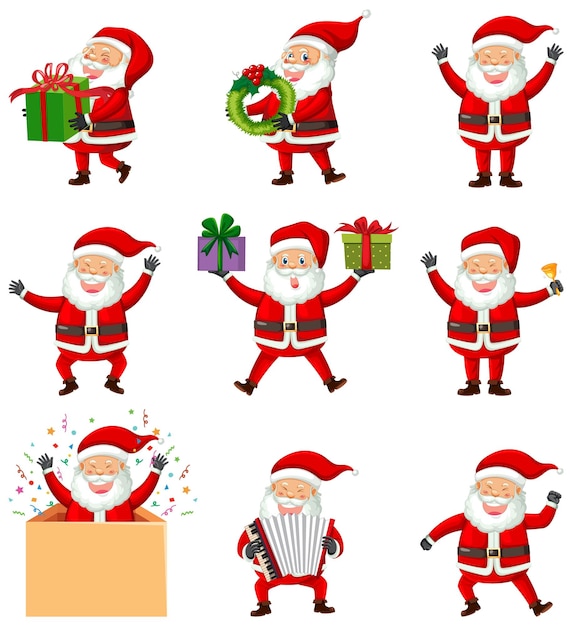 Free vector santa claus cartoon character set