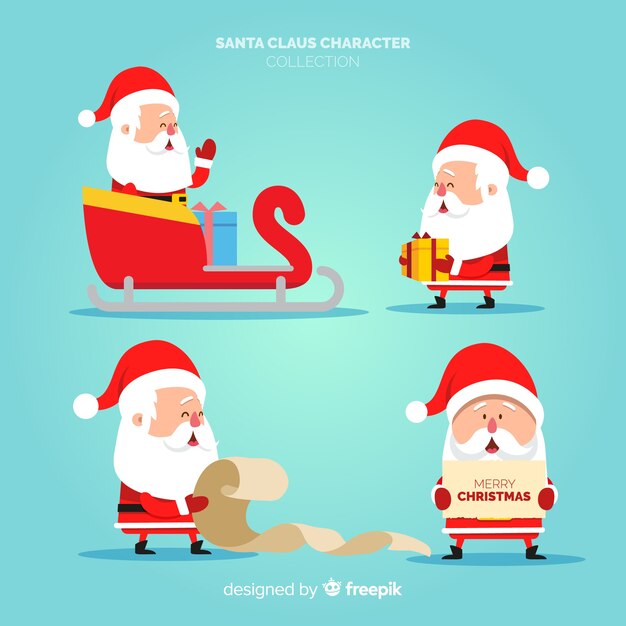 Коллекция персонажей Санта-Клауса в плоском дизайне