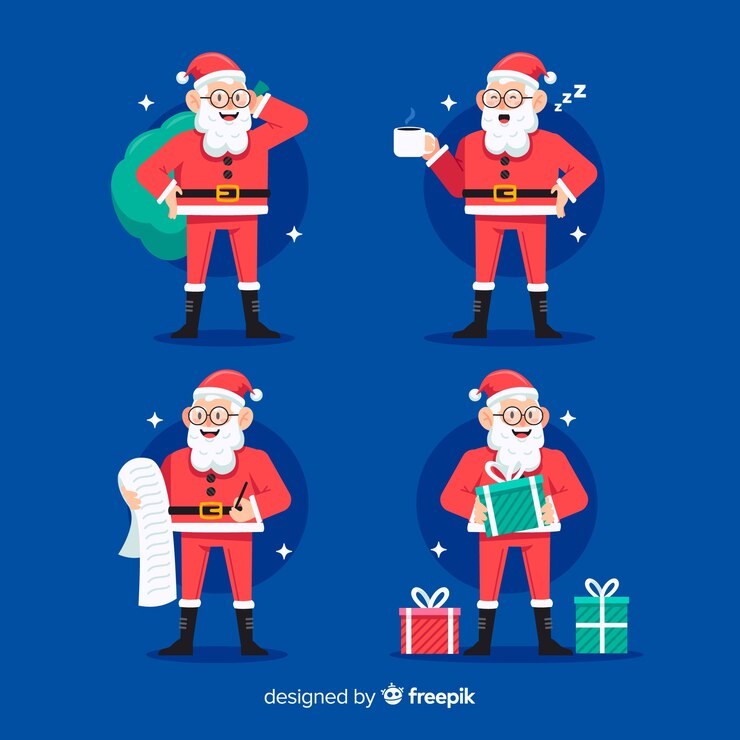 Free Vector santa claus character collection in flat design