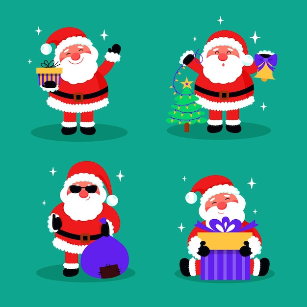 Free vector santa claus character collection in flat design