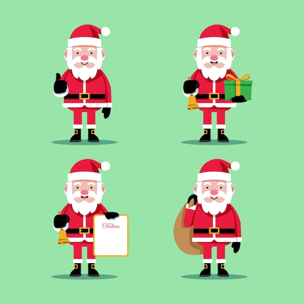 Vettore gratuito collezione di personaggi di babbo natale in design piatto