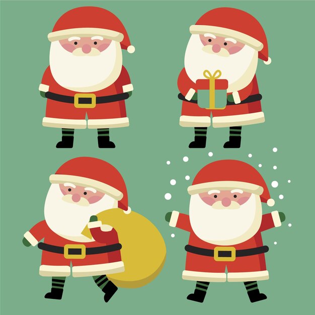 Free vector santa claus character collection in flat design