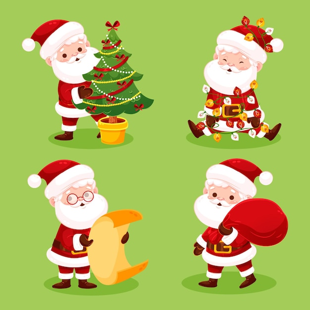 Collezione di personaggi di babbo natale in design piatto