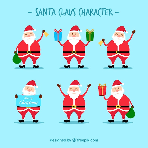 Free vector santa claus character set in different poses