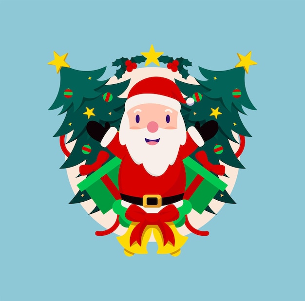 Санта-клаус с рождественской елкой в плоском дизайне