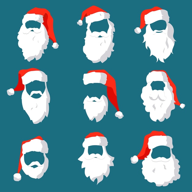 Free vector santa claus character with hats mask moustache and beards template set