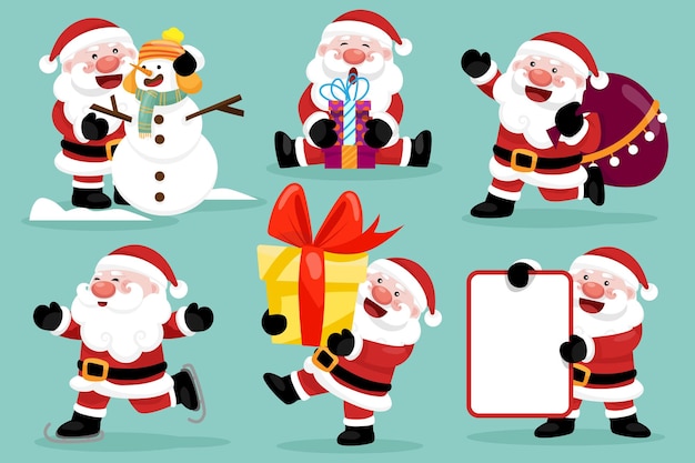 Free vector santa claus characters in various poses and scenes merry christmas cutout element