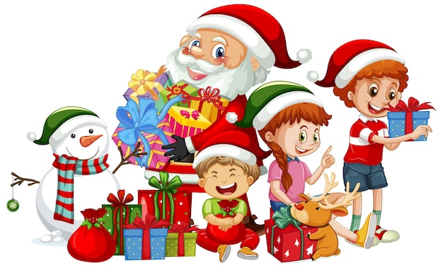 Free vector santa claus and children in christmas theme