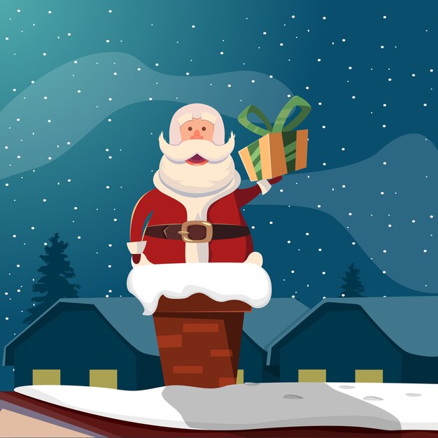 Santa Claus In Chimney Funny Illustration